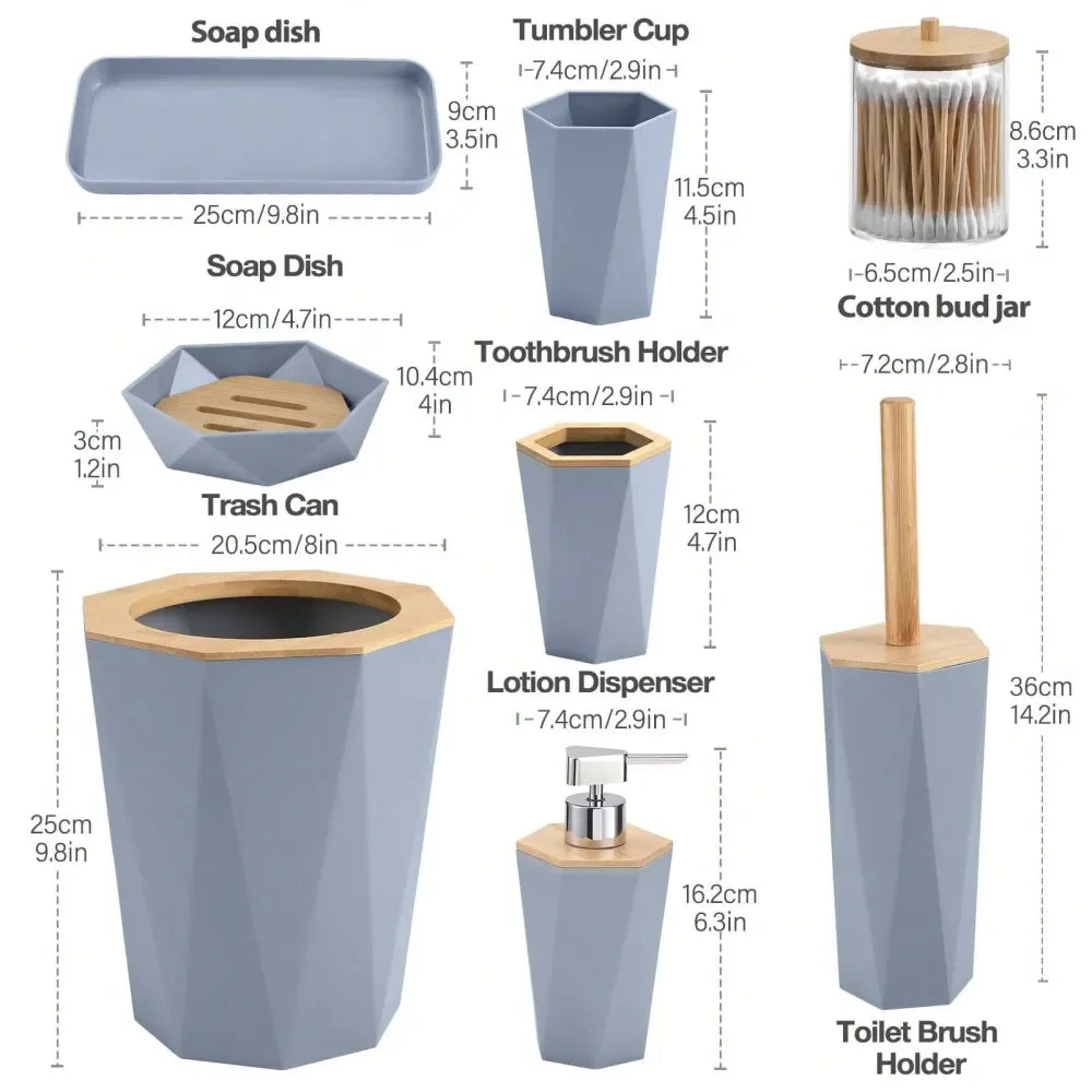 Eco Friendly Plastic Bathroom Accessory Set With Trash Cans Cups