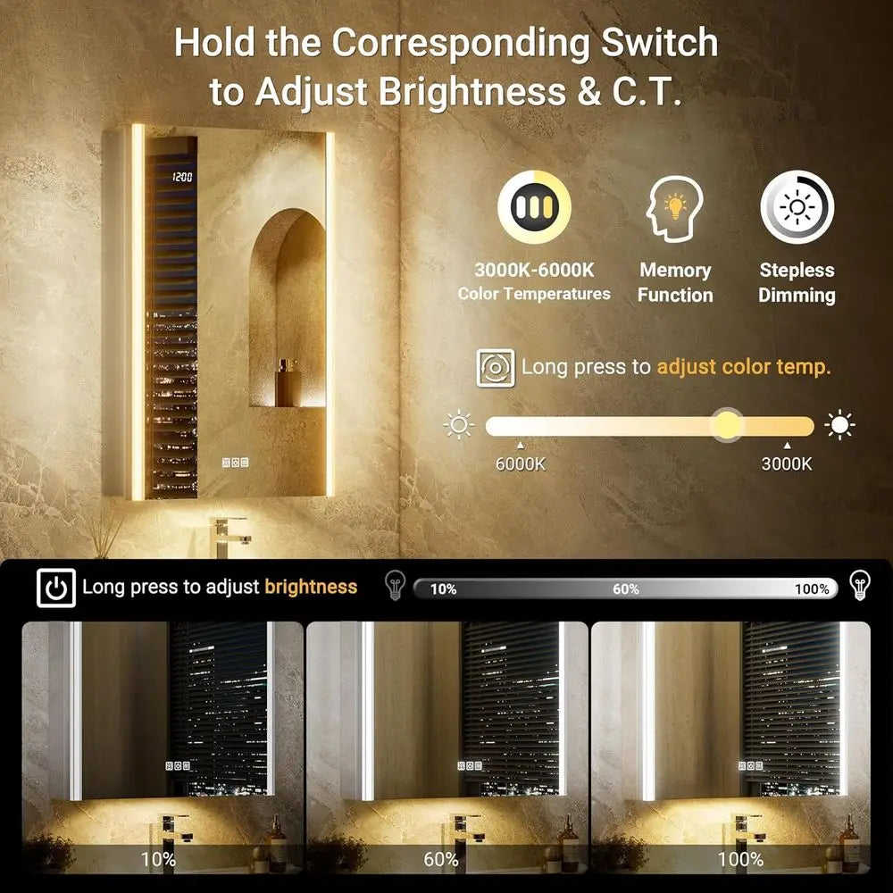 LED Illuminated Medicine Cabinet With Night Light And Touch Sensor