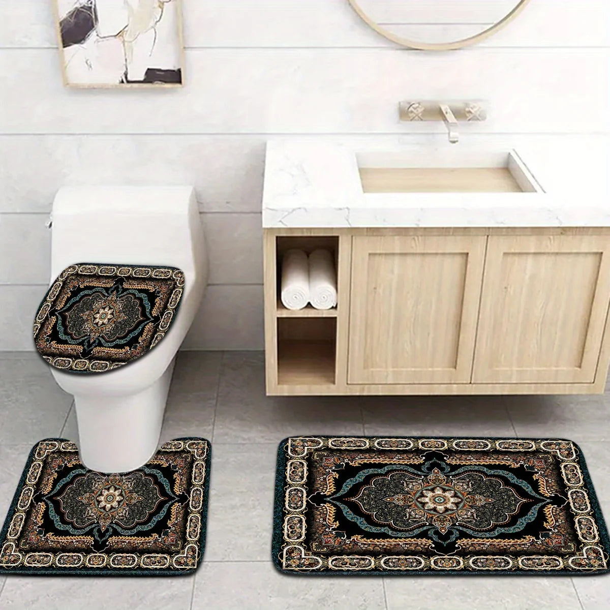 Bohemian Style Arrow Pattern Bathroom Mat Set For Floor