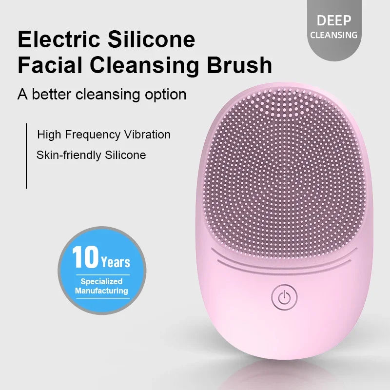 Soft Silicone Electric Facial Cleanser With Sonic Vibration Brush
