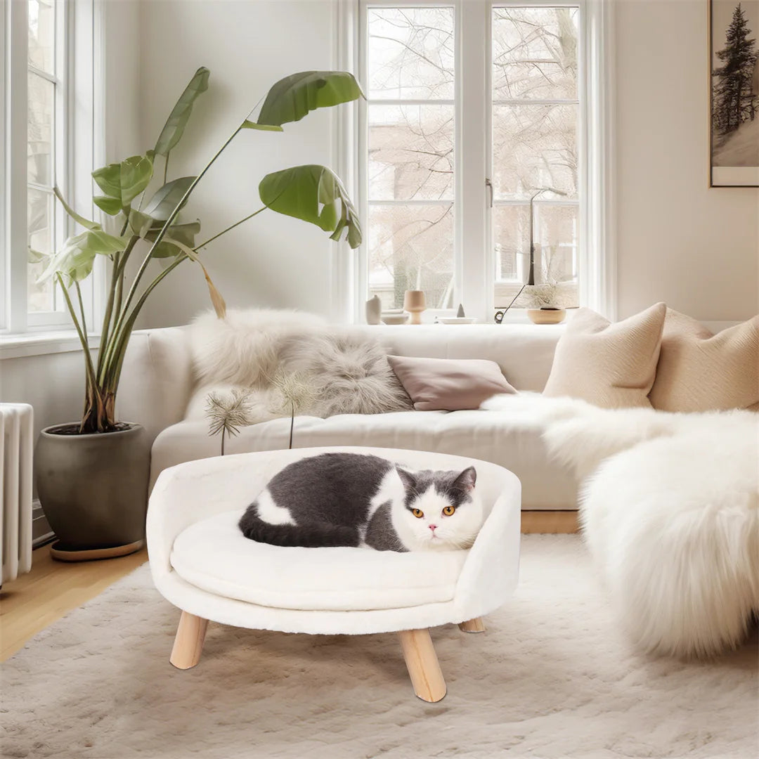 BINGOPAW Luxury Plush Cat Bed Nest With Wood Leg Support For Small Pets