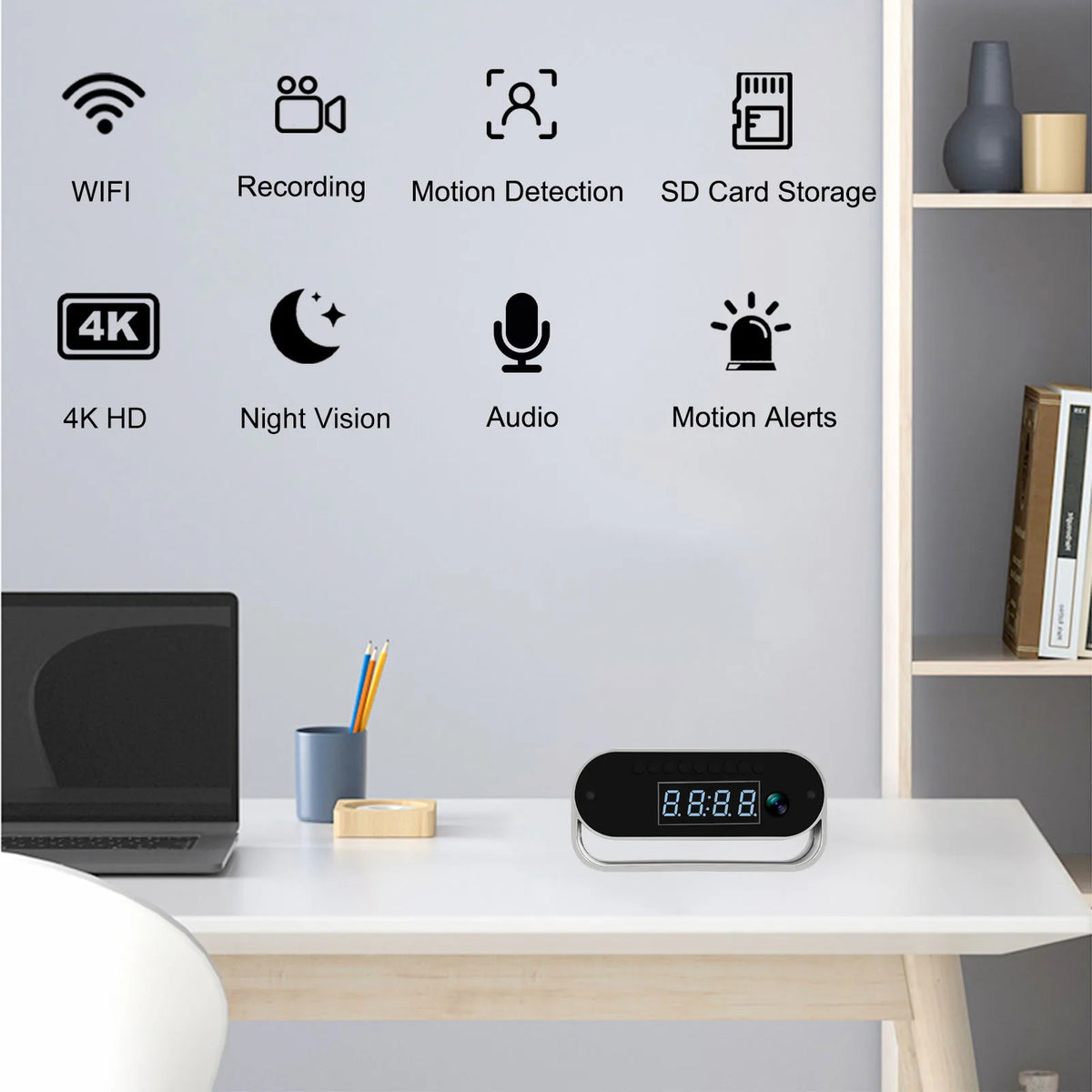 Ouvis 4K Wireless Surveillance Camera Clock With Motion Detection