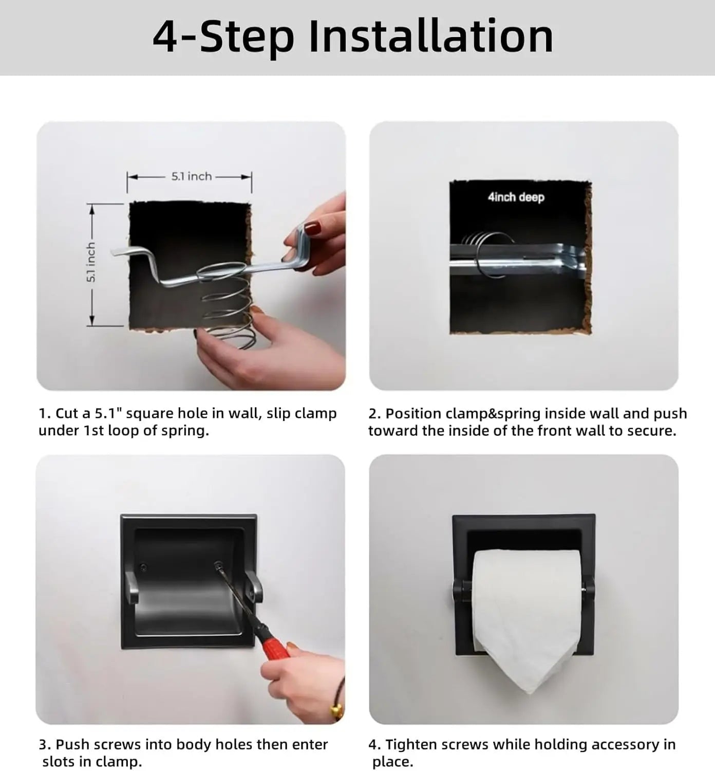Stainless Steel Recessed Toilet Paper Holder Square Wall Mount