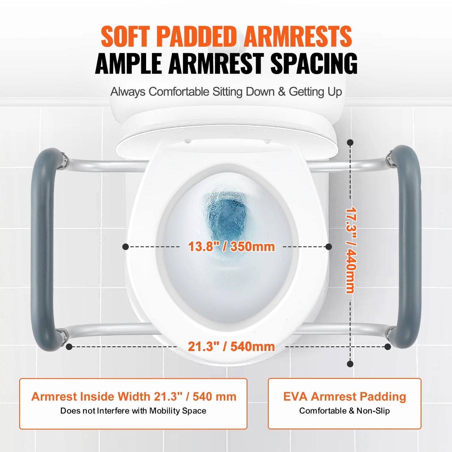 SucceBuy Raised Toilet Seat 3.5" Height Raised 300 lbs Weight Capacity for Standard Round Toilet Aluminum Handrail