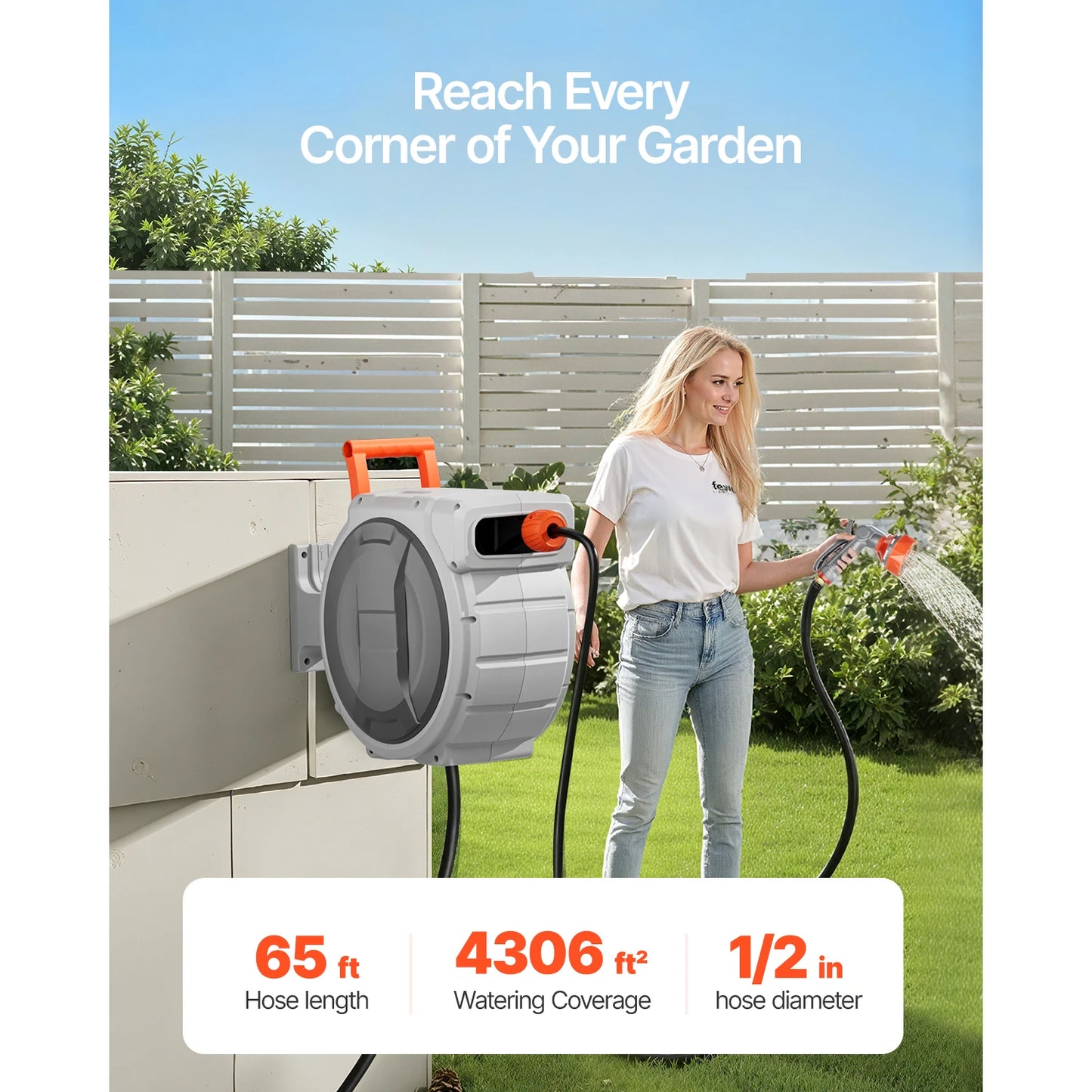 SucceBuy Retractable Wall Mounted Garden Hose Reel With 9 Pattern Nozzle