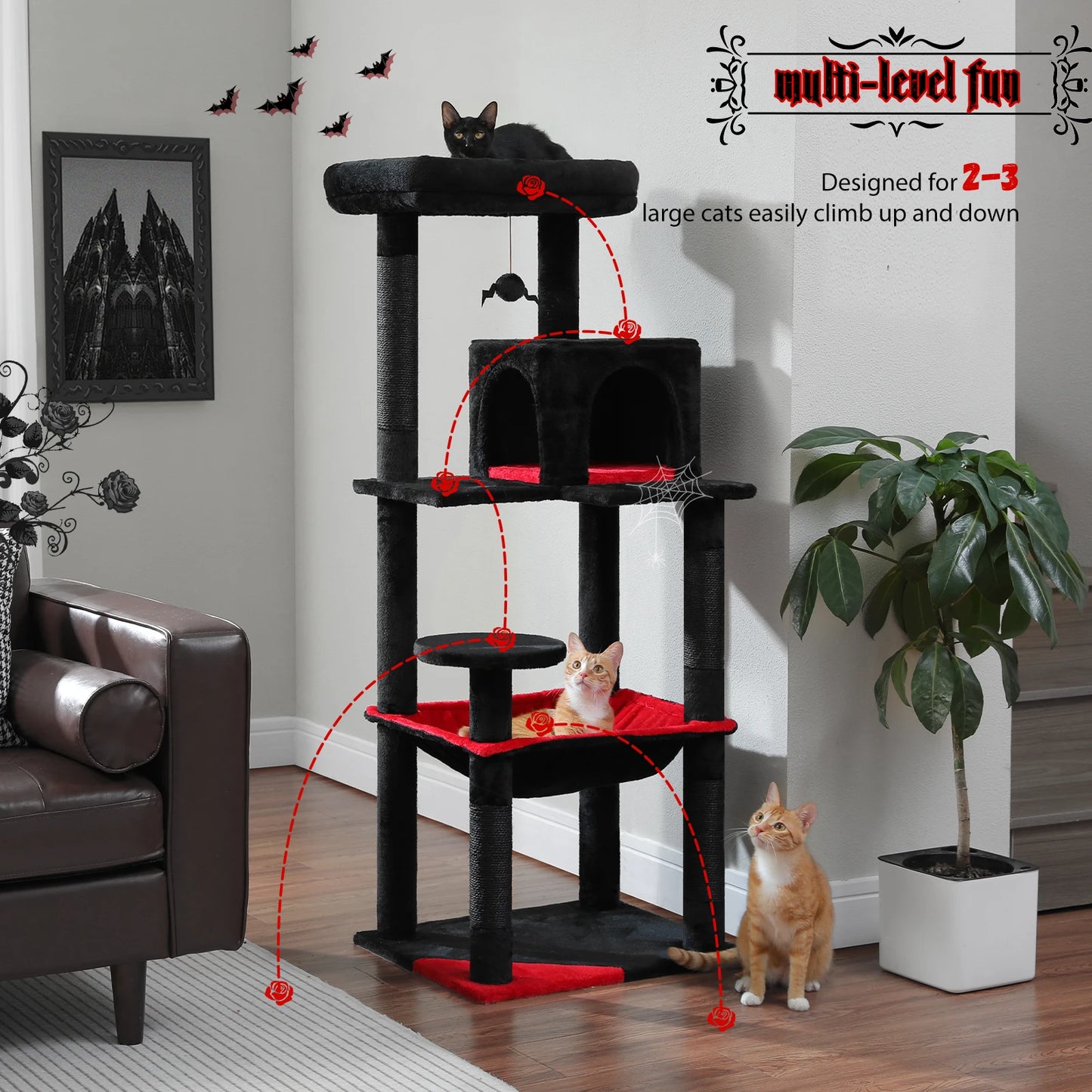 PAWZ Road Gothic Indoor Cat Tree Tower With Large Hammock Sisal Scratching Post