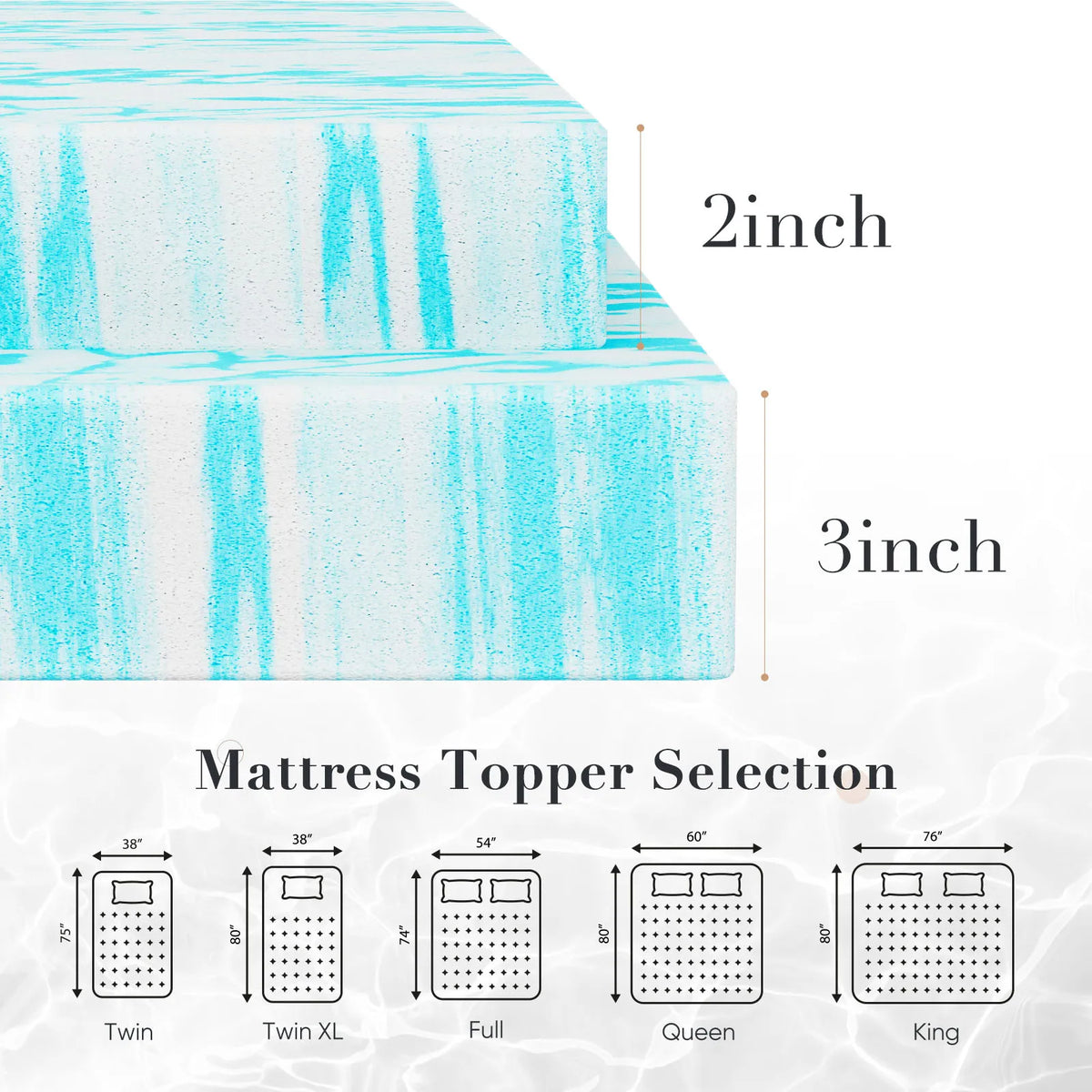 JHK Gel Cooling Memory Foam Mattress Topper Breathable