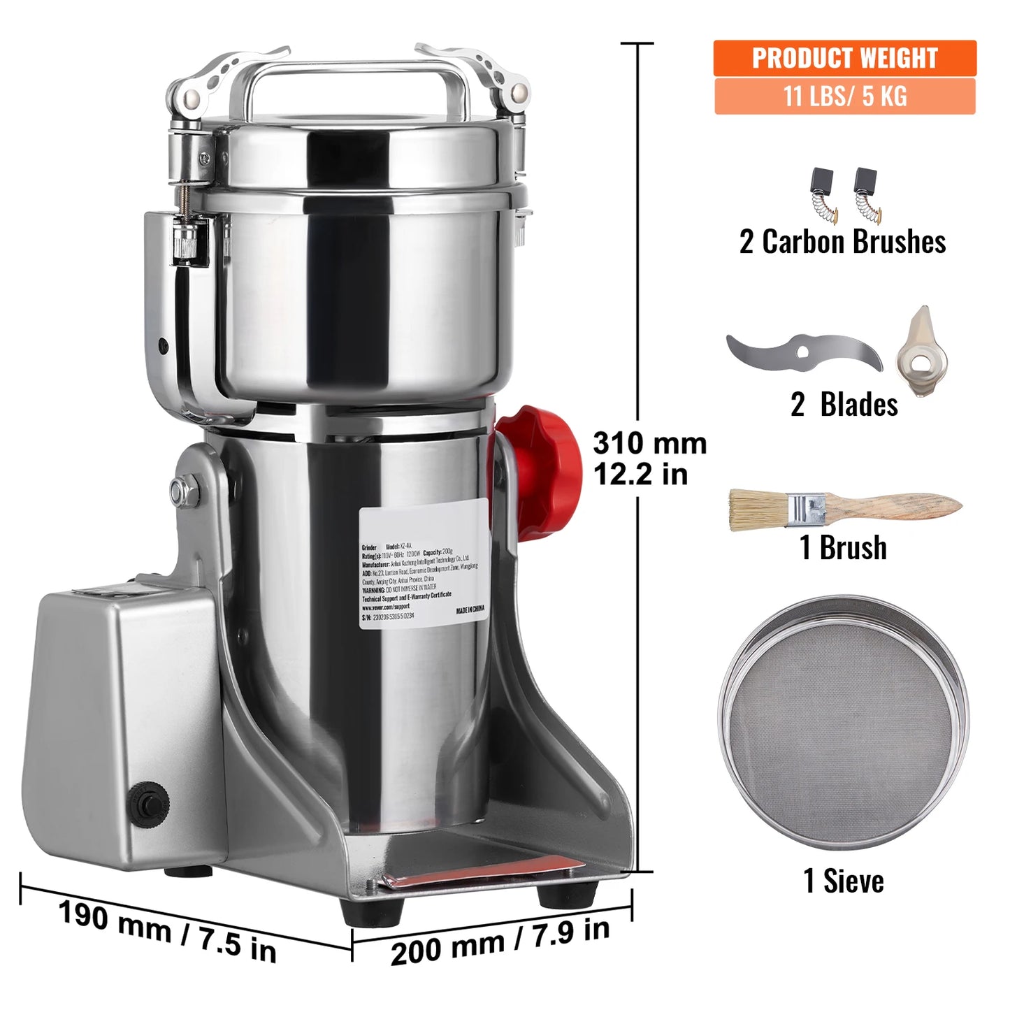 SucceBuy Electric Grain Mill Grinder 150-2500g For Dry Herbs Spices