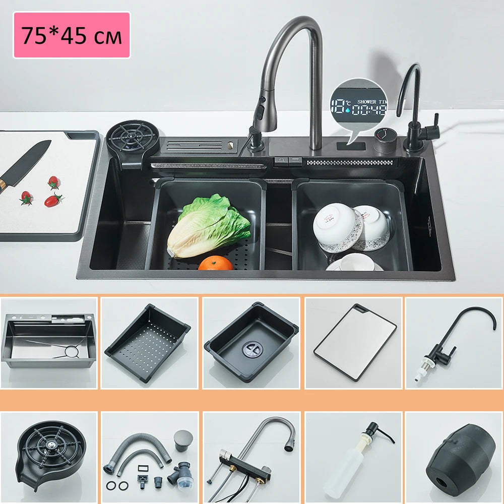Quyanre 304 Stainless Steel Kitchen Sink Faucet Set With Dispenser