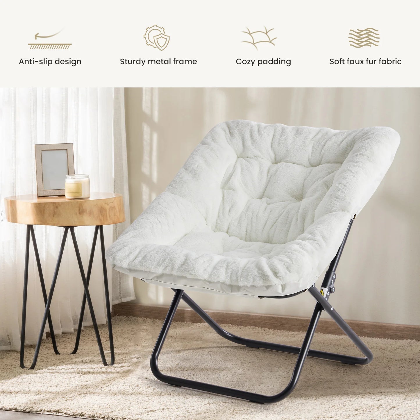 JHK Cozy Saucer Chair Faux Fur Padded Seat Lounge Chair