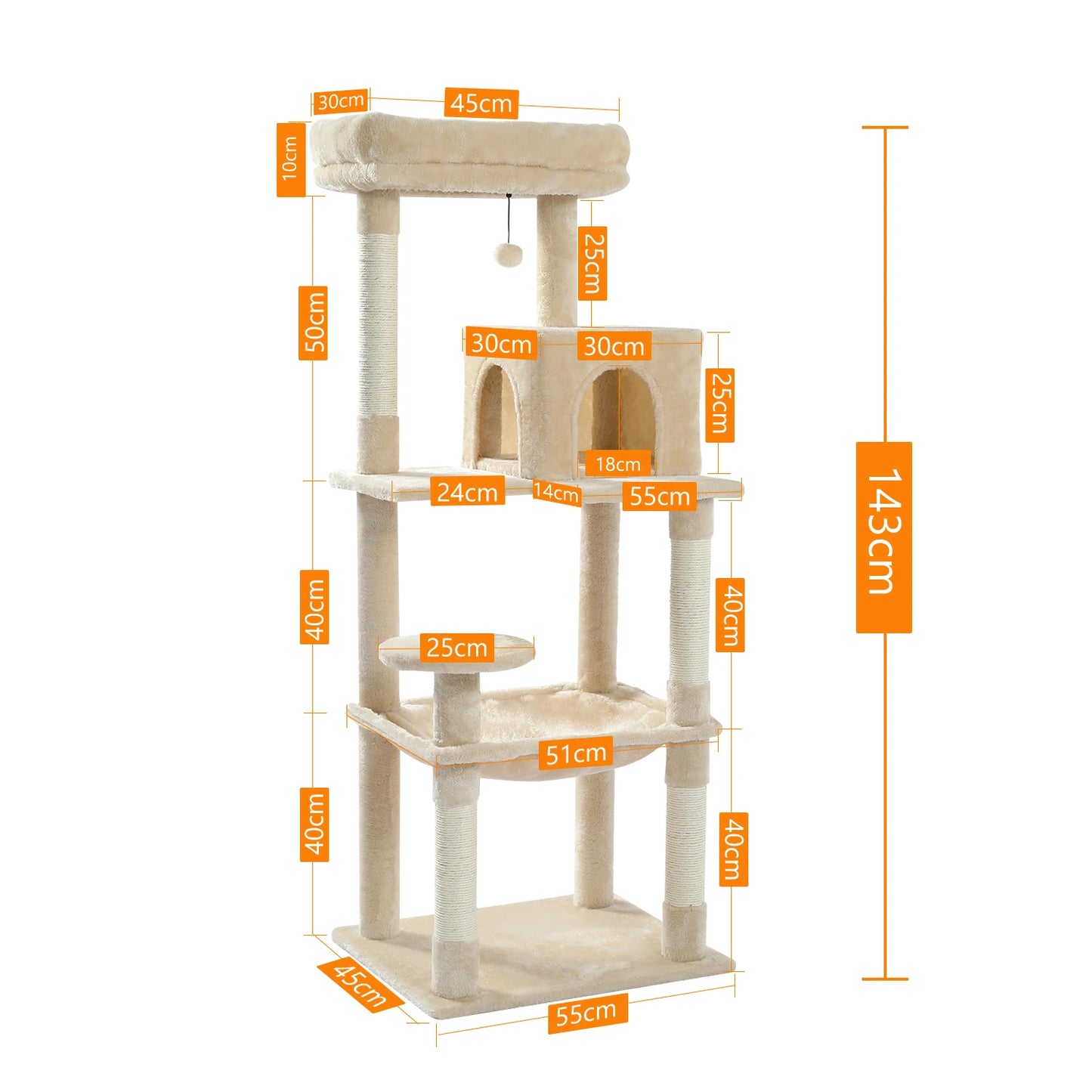 PAWZ Road Cat Tree Indoor Five-Level Scratching Tower