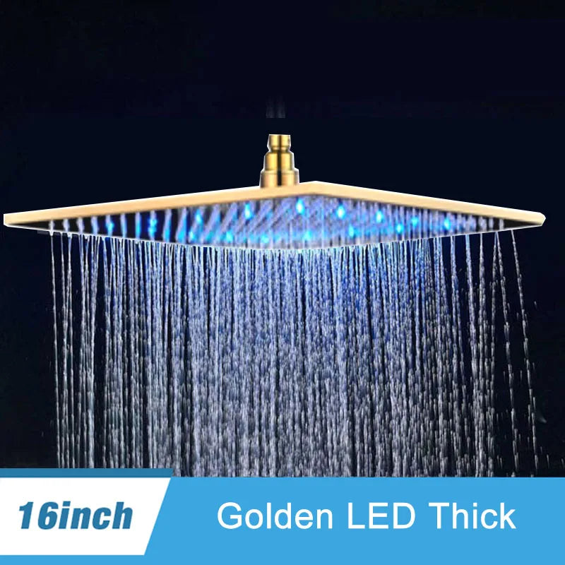 Shinesia LED Rainfall Shower Head Stainless Steel Square Changing Lights