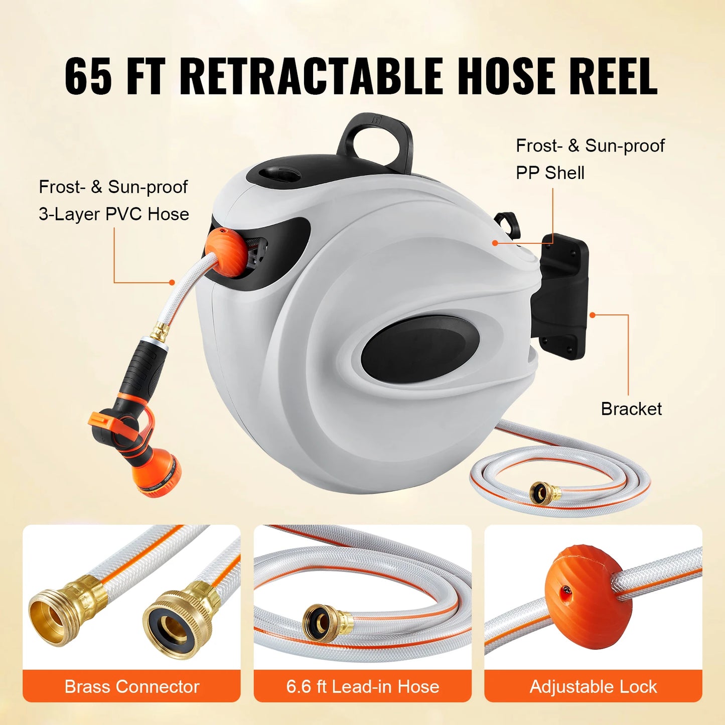 SucceBuy Retractable Hose Reel With 180 Degree Swivel Wall Mount