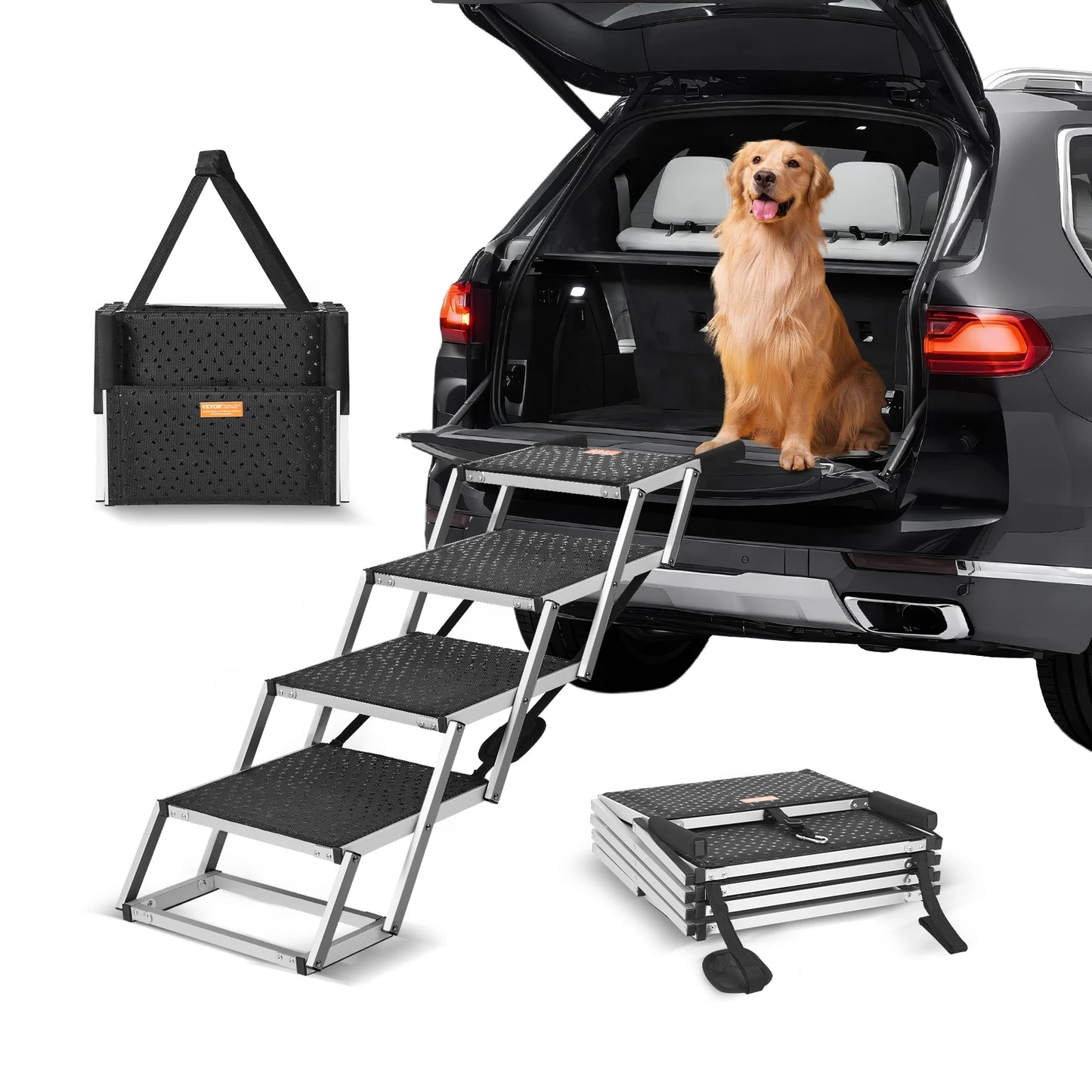 SucceBuy Folding Dog Car Stair Aluminum Steps Portable