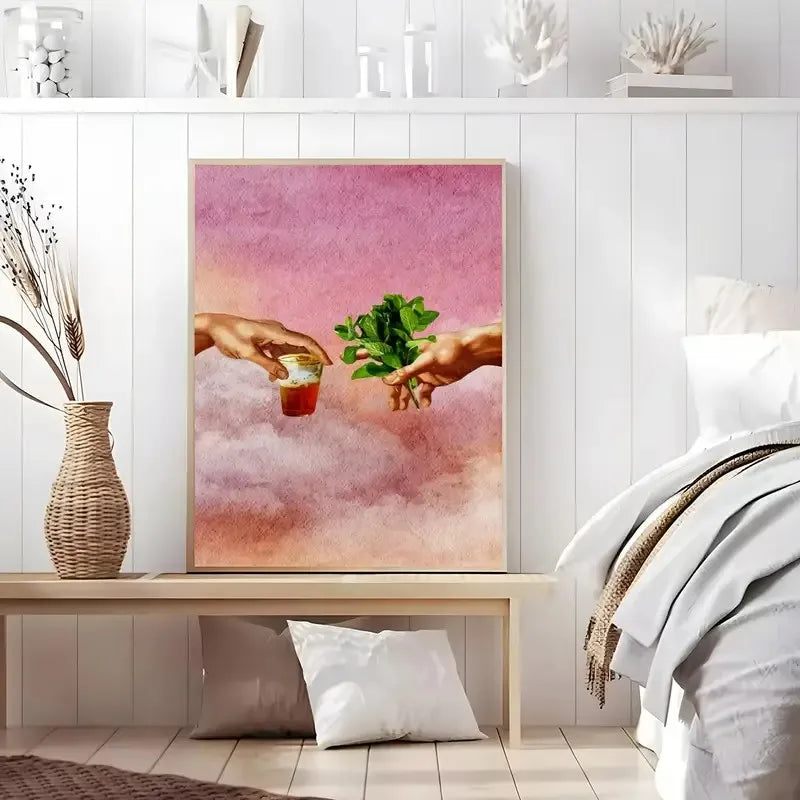 WJWANG Retro Moroccan Tea Mint Canvas Wall Art For Bedroom