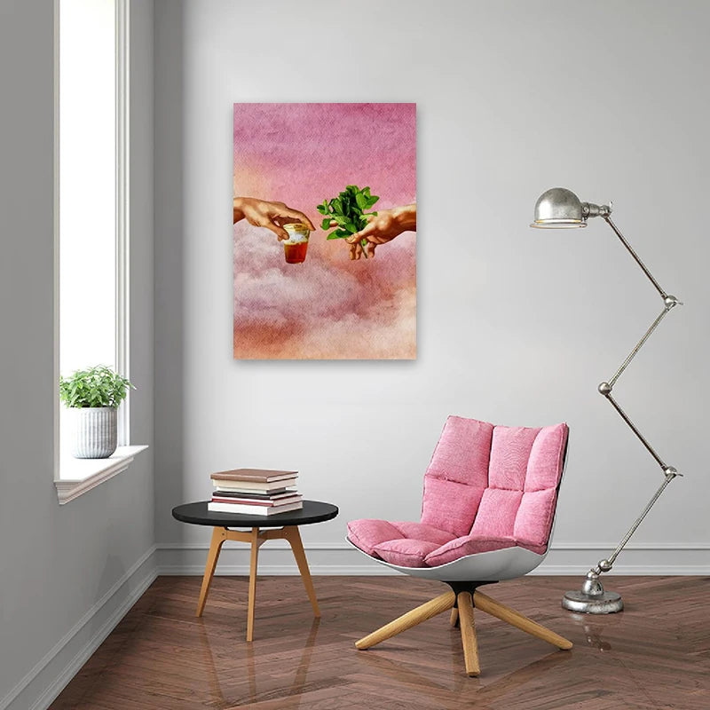 WJWANG Retro Moroccan Tea Mint Canvas Wall Art For Bedroom