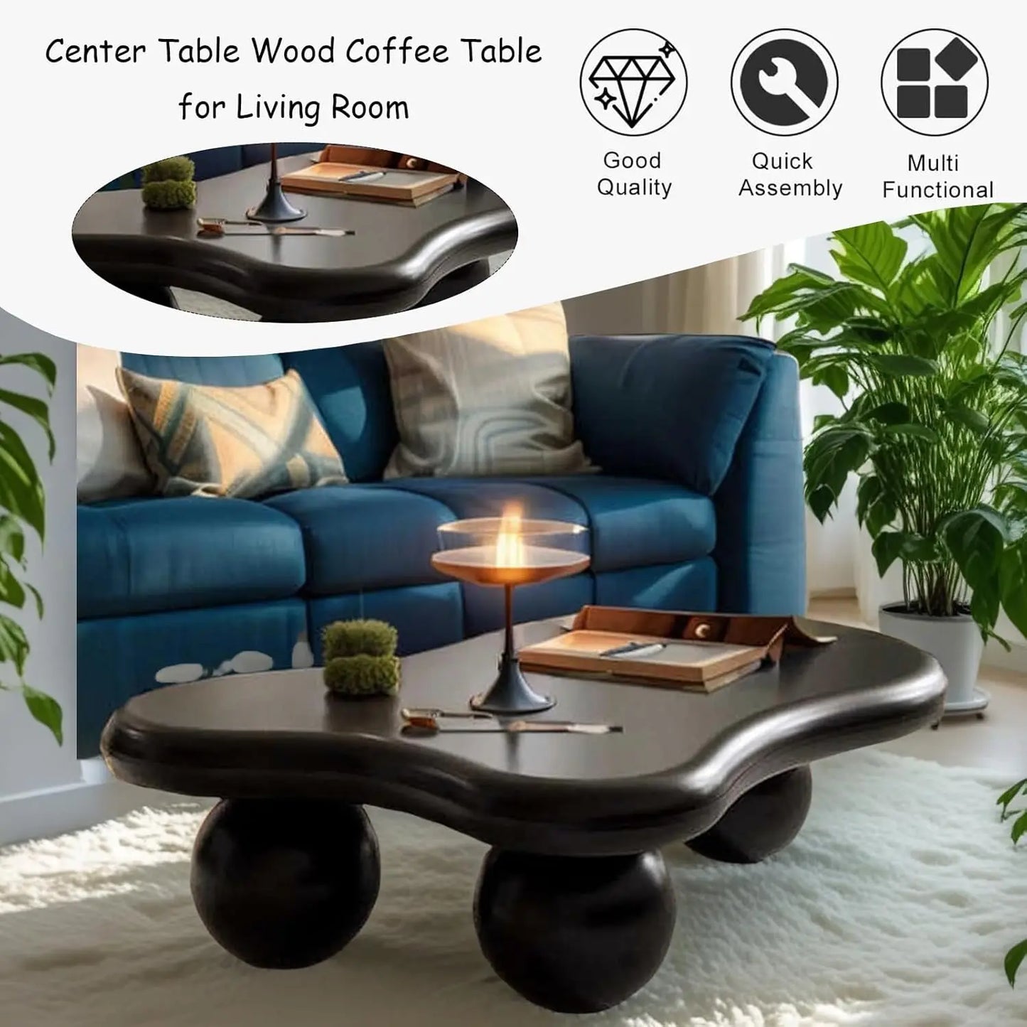 ZHUXIANG Cloud Oval Coffee Table Mid Century Modern Industrial