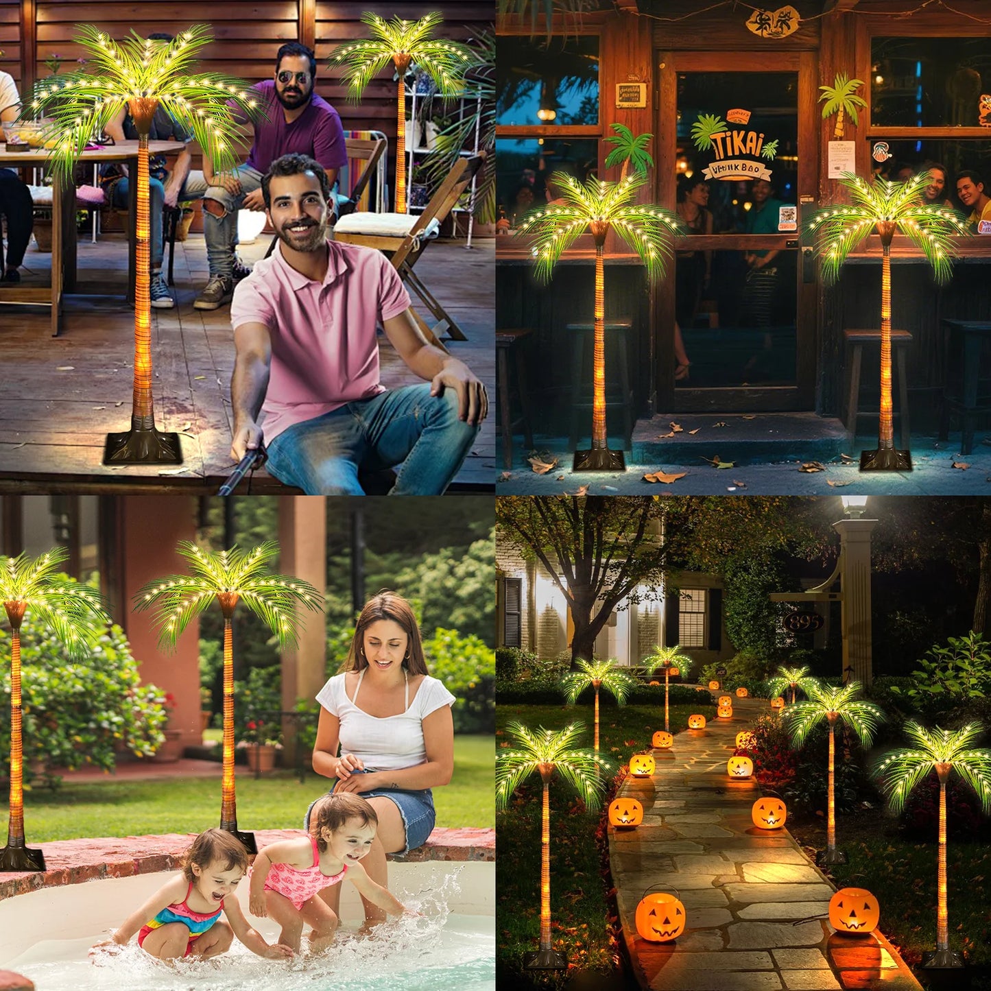 Solar Powered Artificial Palm Tree LED Lights for Garden Patio Decoration
