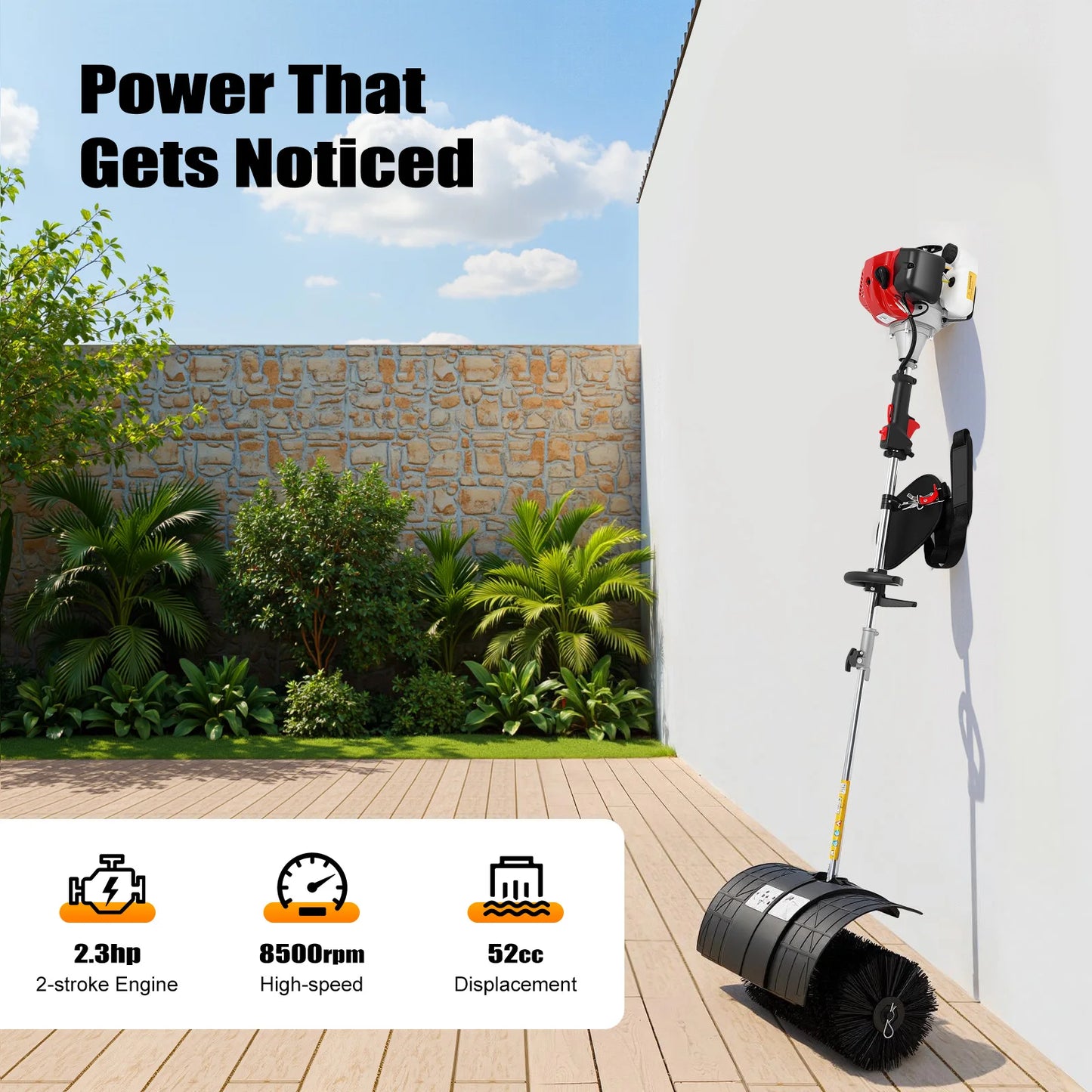 Gas Powered Walk Behind Sweeper Multi Surface Clean For Driveways