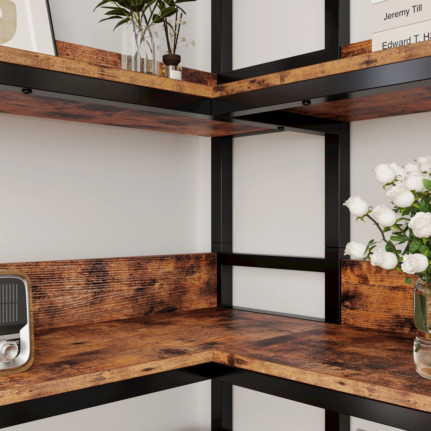 IRONCK Industrial 6 Tier Corner Bookcase With Metal Frame Living Room